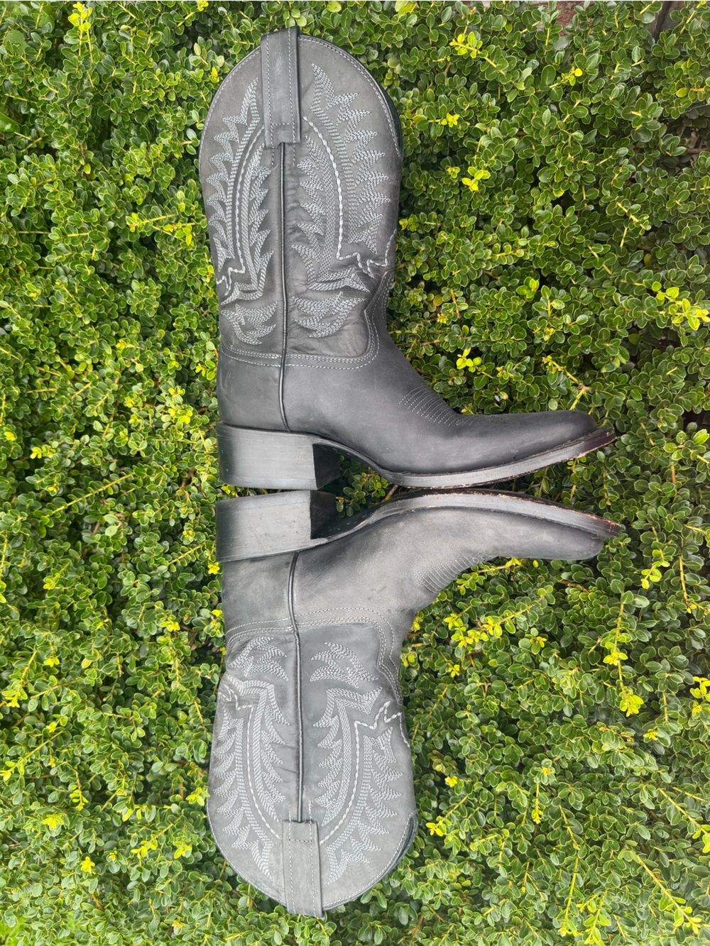 JB DILLON Reserve Black Leather Square Toe Cowboy Boots Sz 7.5B Gray Embroidery - Picture 12 of 16